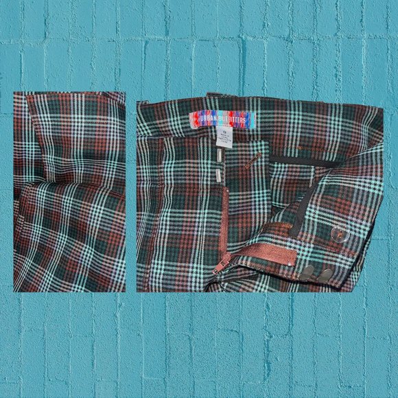 Urban Outfitters Jenny Low Rise Flare Pant; Viridian, Maroon, Sea Foam Plaid - Picture 2 of 6